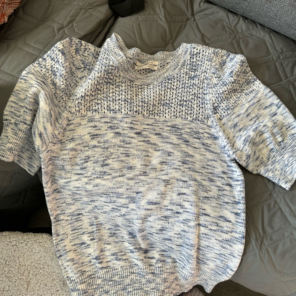 Blue and White Knit Women's Top